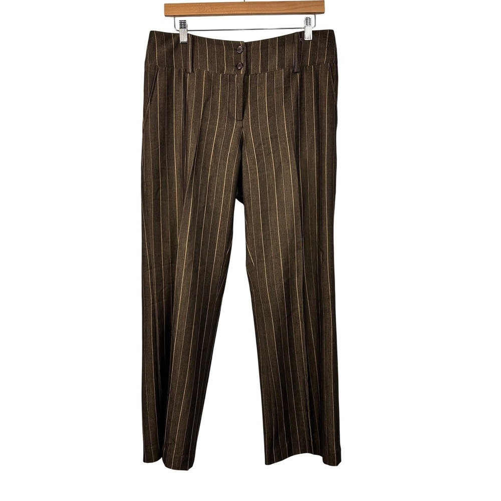 John Paul Richard Uniform Dress Pants Womens 10 Brown Pinstripe Wide Leg Trouser